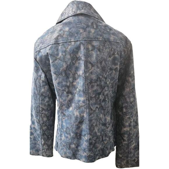 Stunning Chicos 100% leather Dress jacket‎ - 2 Large -Blue Snakeskin Satin Lined - Picture 2 of 5